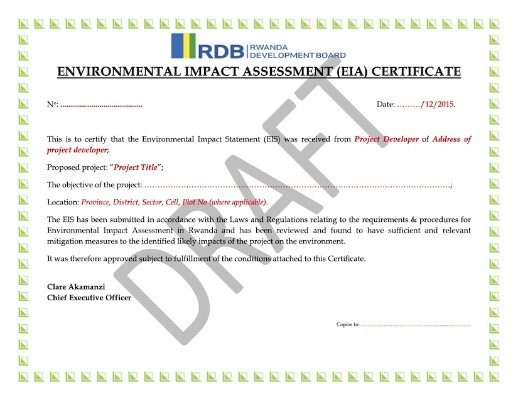 EIA certificate (original, signed and with stamp)