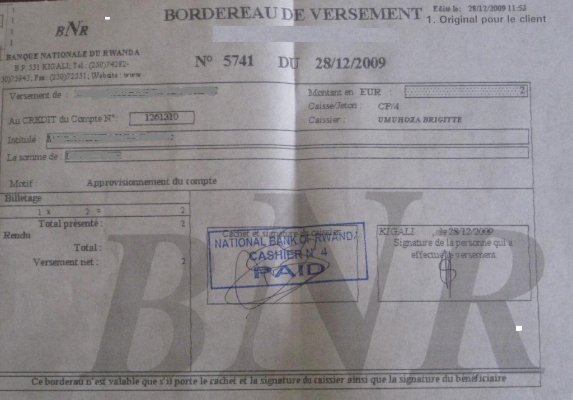 Payment receipt (BNR)