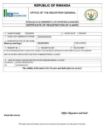 Trade Mark registration Certificate