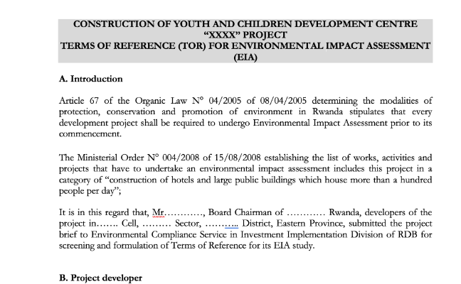 Terms of reference for ESIA study