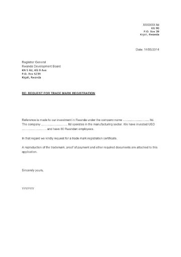 Application letter - TM registration