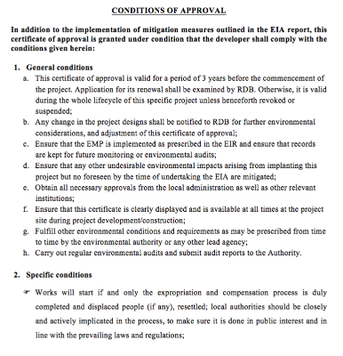 Signed conditions of approval