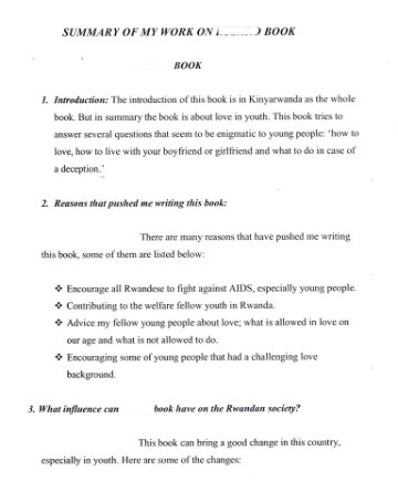 Summary of the work to be protected