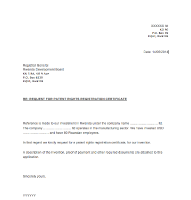Application letter - Patent